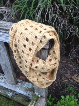 Square patterned scarf dyed with natural lichen extract